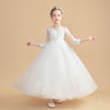 Elegant Ivory Long Sleeves Tulle Flower Girl Dress With Lace FL0004