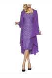 Purple Sheath Knee Length Cap Sleeves Lace Up Mother of the Bride Dresses M16 - Ombreprom