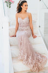 Dusty Rose Lace School Party Gown Mermaid Formal Evening Dress Long Prom Dress
