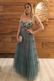 A Line Sweetheart Tulle Evening Dress Appliques Long Prom Dress
