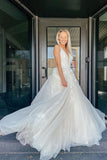Tulle Elegant A Line V Neck Wedding Dress With Appliques Lace Long Prom Dress