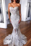 Mermaid Sweetheart Long Wedding Dress With Lace Appliques, Sexy Bridal Dress With Beads  N1312