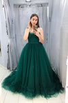 Green Ball Gown Tulle Spaghetti Straps Formal Evening Dress Long Prom Dress