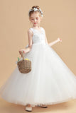 Ivory Tulle Sleeveless Flower Girl Dress With Bowknot FL0005