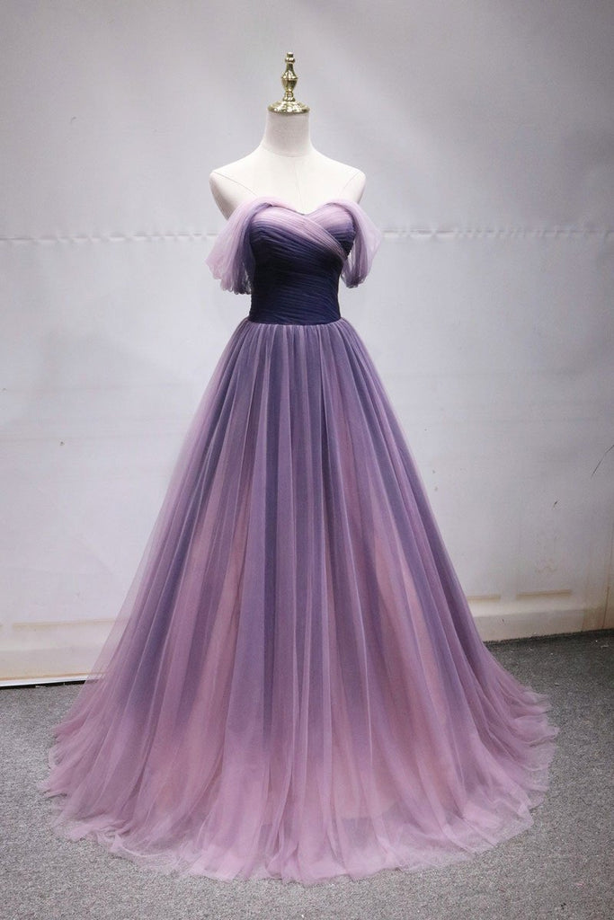 Tulle Party Dress Off the Shoulder Long Evening Dress A Line Prom Dress