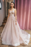 Sweetheart A Line Sequin Spaghetti Straps Formal Evening Dress Long Prom Dress