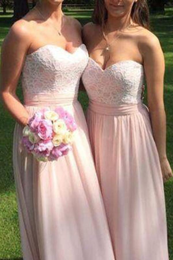 Chic A Line Pink Sweetheart Lace Chiffon Sleeveless Bridesmaid Dress B441