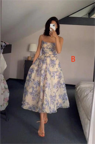 Chic Chiffon Floral Print Lace Up Long Prom Dresses