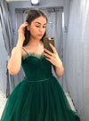 Green Ball Gown Tulle Spaghetti Straps Formal Evening Dress Long Prom Dress
