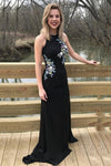 Black Beaded Elegant Long Formal Evening Gowns Mermaid Prom Dress