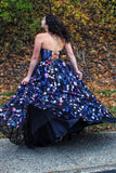 Embroidery A-line Strapless Formal Evening Party Dress Long Prom Dress