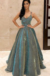 Sparkly Spaghetti Straps Prom Dress Backless Ball Gown