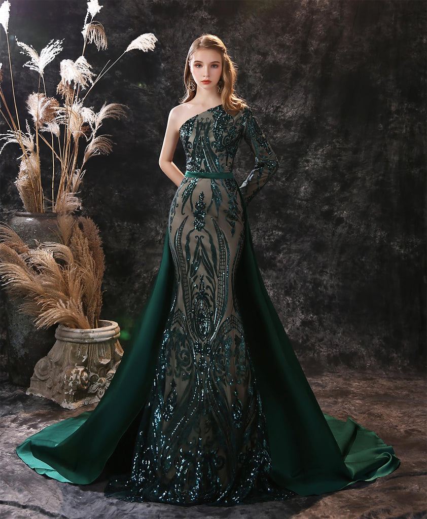 Green Sequin Lace Bateau Evening Dress with Long Sleeves ED38555 | Lace  evening dresses, Womens prom dresses, Ball gown dresses