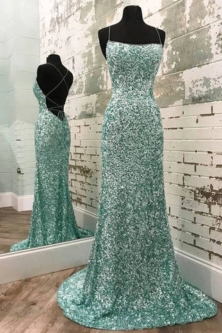 Mint Green Sparkly Chic Mermaid Prom Dress Long Formal Evening Dress