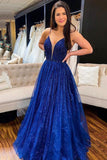 Royal Blue Sparkling Pageant A-Line Lace Dance Dress Formal Evening Dress Prom Dress