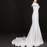Mermaid V Neck Off White Simple Wedding Dress Unique Long Bridal Dress N2305