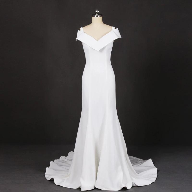 Mermaid V Neck Off White Simple Wedding Dress, Unique Long Bridal Dress N2305