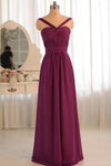 Simple Sleeveless Chiffon Strapless Floor Length Bridesmaid Dress B430