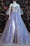 Sweetheart A-line Tulle Floral Off Shoulder Light Purple Evening Prom Dress