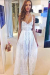 Boho White Spaghetti Straps V-neck Lace Beach Wedding Dress Sexy Bridal Gown N632
