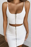 Simple White Sleeveless Two Pieces Zipper Short Homecoming Dress
