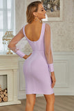 Gorgeous Light Purple Tulle Long Sleeves Short Homecoming Dress