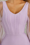 Gorgeous Light Purple Tulle Long Sleeves Short Homecoming Dress