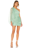 Beautiful Light Green Tulle One Shoulder Long Sleeves Homecoming Dress