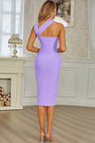Purple  One shoulder Sleeveless Strapless Midi Homecoming Dress