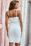White Lace up Sleeveless Spaghetti Straps Short Homecoming Dress