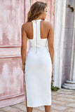 White Halter Sleeveless Zipper Split Side Tight Short Homecoming Dress