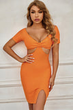 Asymmetrical Orange Short Sleeves Short Homecoming Dress
