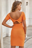 Asymmetrical Orange Short Sleeves Short Homecoming Dress