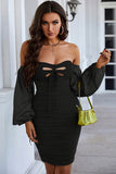Green Off The Shoulder Puff Sleeves Lace Up Short Homecoming Dress