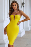 Sexy Yellow Strapless Metal Ring Strapless Tight Homecoming Dress