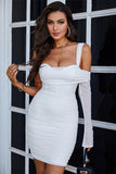 White Sweetheart One Sleeve Solid Mini Homecoming Dress