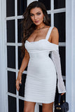 White Sweetheart One Sleeve Solid Mini Homecoming Dress