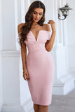 Pink Off The Shoulder High Waist Tight Short Homecoming Dress