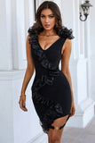 Sexy Black Tulle Sleeveless Deep V-neck Short Homecoming Dress