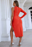 Red One Sleeve Sexy Tight High Split Homecoming Dress
