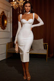 White Straps Tight Tea Length Homecoming Dress