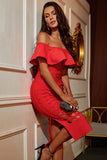 Red Cut-out Hem Tea Length Homecoming Dress With Ruffles