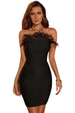 Chic Black Sleeveless Strapless Short Homecoming Dress With Feather