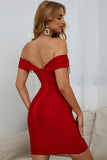 Red Off The Shoulder Tassels Notched Short Homecoming Dress