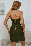Blackish Green Satin Halter Spaghetti Straps Short Homecoming Dress