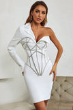 Asymmetrical White One Shoulder Sequins Uniform Short Homecoming Dress