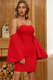 Red Sweetheart Off-the-shoulder Bag Sleeves Short Homecoming Dress