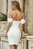 White Sweetheart Off-the-shoulder Lantern Sleeves Short Homecoming Dress