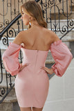 Pink Sweetheart Strapless Long Sleeves Sheath Homecoming Dress