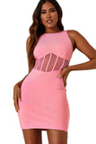 Pink Round Neck Sleeveless Perspective Short Homecoming Dress